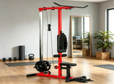 Red Lat Pull down Machine with Adjustable Seat And Flip-Up Footplate High/Low Pulley Home Gym 32278291