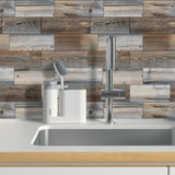48 Pcs Wood Grain Splicing Wall Sticker Peel And Stick Backsplash PVC Wall Tile, Waterproof And Oil 77767506