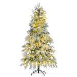 ZUN 6FT Pre-Lit Spruce Snow Flocked Christmas Tree, Artificial Hinged Xmas Tree with 300 Multi-Color LED 86709785