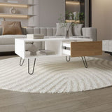 Tori 39" Wide Coffee Table with One Drawer, One Shelf, Rectangular, Living Room White - NAtural Oak B200P253749