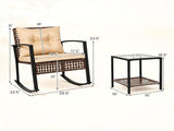 3-Piece Outdoor PE Rattan Rocking Chair Conversation Set with 2-Tier Glass Coffee Table, Heavy Duty 86551624