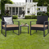 3 Piece Outdoor PE Wicker Furniture Set, Patio Black Rattan Sectional Sofa Couch with Washable 95617851