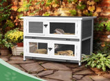 2 Story Solid Wood Rabbit Hutch Bunny Cage with 2 Large Main Rooms, Indoor Outdoor Rabbit House 48194609