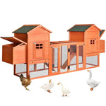 ZUN Outdoor Wooden Chicken Coop, 124" Large Hen Cage Rabbit House, Bunny Hutch with Ventilation Door, 24350594