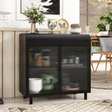 Modern Sideboard Buffet Cabinet with Tempered Figured Glass Doors, Flip Top, Inner Shelves, Metal W3122P272901