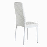 ZUN White modern minimalist dining chair fireproof leather sprayed metal pipe diamond grid pattern W2181P167933