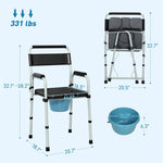 ZUN Black multi-functional portable toilet chair with adjustable height 48179906