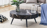 ZUN 31.5" Black Marble-Patterned MDF Round Coffee Table with black Metal Legs.Adjustable Feet,Coffee W1151P205777