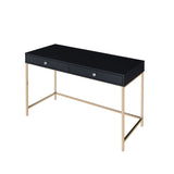 Rectangular Writing Desk with 2 Drawers, Black High Gloss and Gold B016P329808