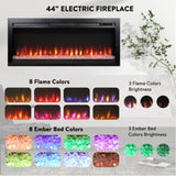 44 inch in wall recessed electric fireplace with remote and multi color flame & emberbed, LED light W1769P171421