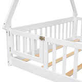Full Tent-shaped Floor Bed, with Guardrails, Slats, Door ,White W504119507