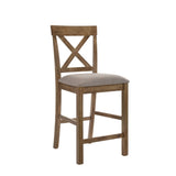 Contemporary Counter Height Chairs Set of 2 Upholstered Seat X-Back Classic Oak Finish Wooden Dining B2741P336519