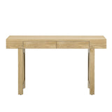 TREXM Narrow Console Table with Rattan Accent, Natural Wood Finish Entryway Table with Storage N715P223098M