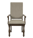 ZUN Traditional Classic Brown Armchairs Set of 2 Beige Fabric Upholstered Nailhead Trim Wooden Dining B011P188433