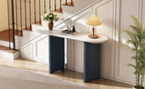 TREXM Narrow Console Table, Entryway Table with Oval Marble Top, Rustic Sofa Table with Curved Legs, N715P245728M