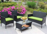 4 PC Rattan Patio Furniture Set Outdoor Patio Cushioned Seat Wicker Sofa W20985038