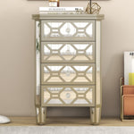 ZUN Elegant Mirrored 4-Drawer Chest with Golden Lines Storage Cabinet for Living Room, Hallway, Entryway WF302317AAN