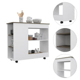 ZUN Nigella Kitchen Cart, Two Storage Shelves, Four Casters, Three Side Shelves -White / Dark Brown B20092044