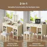 2-in-1 Vanity Desk with Flip-Top Mirror, Dressing Table Set with Drawer & Cabinet, Multi-Functional N844P292487E