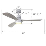 ZUN 52 Inch Ceiling Fan Light With 6 Speed Remote Silver 3 Wood Blade Reversible DC Motor For Bedroom W93494500