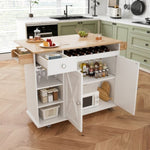 ZUN 44 Inch Kitchen Island Cart with Solid Wood Top, Wine Storage, Spice Rack, Towel Rack, Wine Glass W1801P175943