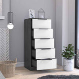 Dresser 42"H, 5 Drawer, Vertical Dresser, White / Smokey Oak B097133390