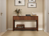 Mid-Century Modern Fluted Console Table with 2 Drawers & Open Shelf, Walnut Finish Narrow Entryway W2557P430472