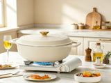 Cast iron 6QT cooking pot - ceramic white - comes with two silicone gloves - Enamel pot 98601897