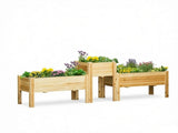 Set of 3 Natural Wooden Elevated Planter Boxes with Legs & Liner for Vegetables, Herbs & Flowers 36918685