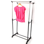 ZUN Dual-bar Vertical & Horizontal Stretching Stand Clothes Rack with Shoe Shelf YJ-03 Black & Silver 23353830