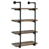 ZUN Black and Rustic Oak 4-tier Wall Shelf B062P145690