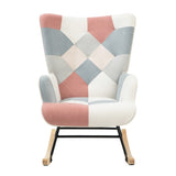 ZUN Rocking Chair with ottoman, Mid Century Fabric Rocker Chair with Wood Legs and Patchwork Linen for W561P175989