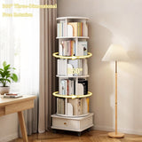 6 Tier Rotating Bookshelf, 360&deg Display Round Spinning Bookshelf with Wheels and Drawer, 85969050