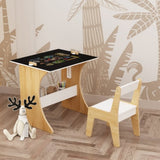 Kids Table Set with One Chair, Multifunctional Wooden Children Study Table-Convertible Tabletop for 58011594
