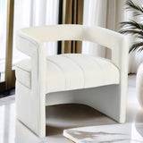 Modern Velvet Accent Chair with Ribbed Detail, Luxury Curved Fully Upholstered Accent Chair, Ivory N765P186032W