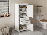 71-inch tall freestanding bathroom vanity with damping-hinge doors and drawers, featuring a modern N729P335588K