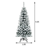 4.5ft Snow Flocked Pencil Christmas Tree - 242 Tips, 150 Warm LEDs, Premium PVC, Sturdy Metal Stand 68292207