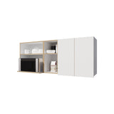Wall-Mounted Kitchen Cabinet with Microwave Space, Open Shelves, and Double Doors Natural Oak and B128P287520