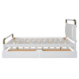 Queen Size Wooden Storage Platform Bed, with 2 Big Drawers, T-XL Size Trundle, White 32072056