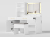 Makeup Vanity Desk with Mirror and Lights, White Vanity Table with Power Outlet and 3 Lighting 36486107