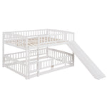 ZUN Bunk Bed with Slide,Full Over Full Low Bunk Bed with Fence and Ladder for Toddler Kids Teens White 37938086