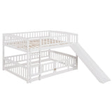 ZUN Bunk Bed with Slide,Full Over Full Low Bunk Bed with Fence and Ladder for Toddler Kids Teens White 37938086