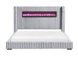Luxury King Bed Wingback Headboard Decorative Built-in Fireplace Speaker Gray Corduroy Upholstered B011P484443