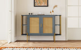 TREXM 2-Door Elegant Curved Dining Cabinet with Gold Trim and Woven Rattan Doors for Dining Room N715P172740G