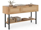 Natural Rattan Console Table with Storage Cabinets & Open Shelf, 40 Inch Entryway Table with Sturdy 39607776