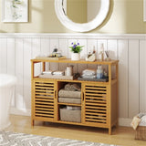 Bamboo Bathroom Cabinet with 2 Enclosed Spaces - 39"x13.5"x8" Open Shelf, 9" Inner Cabinet Shelf 12321296