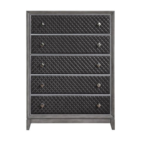 ZUN Modern Styling Bedroom 1pc Chest of 5 Drawers Faux Leather Upholstered Gray Classic Design Wooden B011P186574