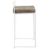 Fuji Contemporary Stackable Counter Stool in White with Brown Cowboy Fabric Cushion by LumiSource B202P222382