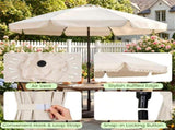 Beige 10ft Scalloped Patio Umbrella with PushButton Tilt, Vented Outdoor Market Parasol with Crank 35476923