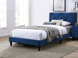 Twin Size Bed w Adjustable Headboard 1pc Bedframe, Navy Blue Velvet Upholstered Youth Bedroom B011P190164